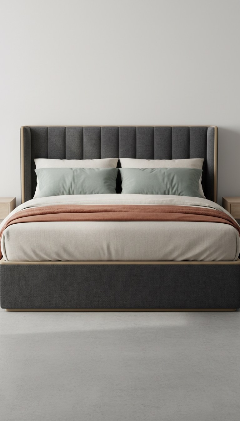 Upholstered headboard mattress set with linen blend