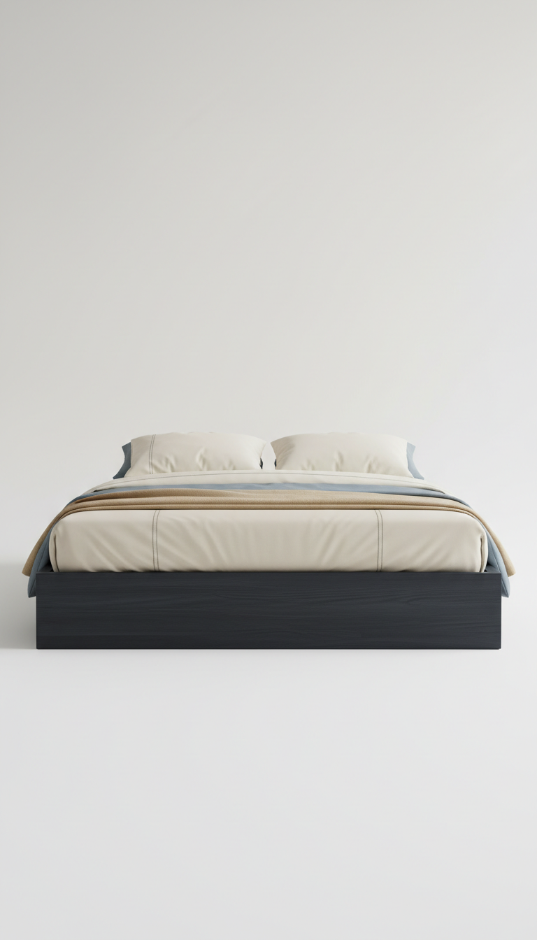 Solid wood platform bed frame in walnut finish