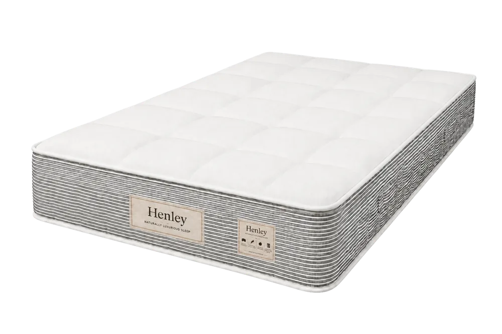 Henley Stripe tufted mattress with black pin stripe border